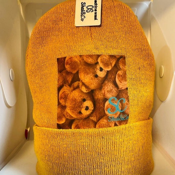 Graphic Designed Beanies (MUSTARD/BROWN) SEE PICTURES - Picture 2 of 7